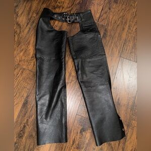 Silver Bike Black Leather Biker Chaps